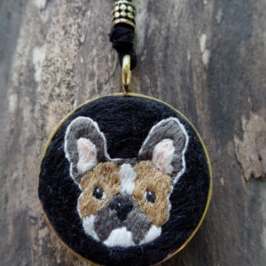 French Bulldog Unique Hand Embroidered Necklace 