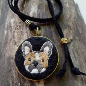 French Bulldog Unique Hand Embroidered Necklace 