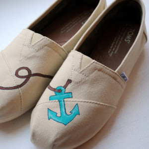 Simple Anchor Womens Custom Hand Painted TOMS Anchor Design on Natural Canvas shoes