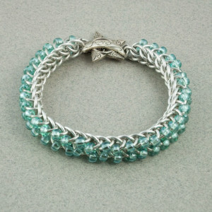 Shooting Star - Blue & Silver Beaded Chainmaille Bracelet