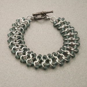 Frosted Grey & Silver Beaded Chainmaille Lace Bracelet