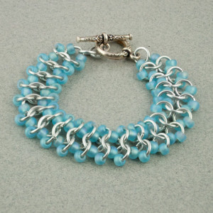 Ice Blue & Silver Beaded Chainmaille Lace Bracelet