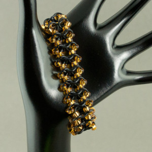 Classy Black & Gold Beaded Chainmaille Lace Bracelet