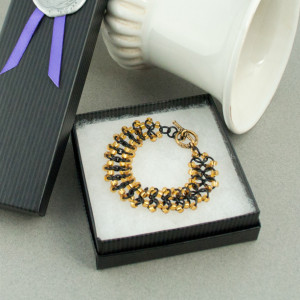 Classy Black & Gold Beaded Chainmaille Lace Bracelet