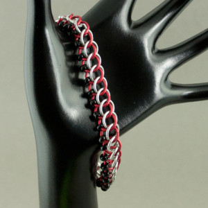 Edgy - Black, Red & Silver Beaded Chainmaille Bracelet