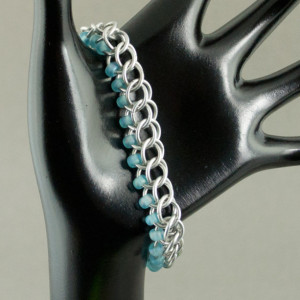 Edgy - Ice Blue & Silver Beaded Chainmaille Bracelet