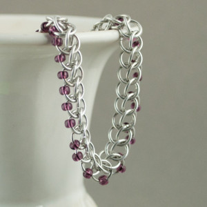 Edgy - Dark Purple & Silver Beaded Chainmaille Bracelet