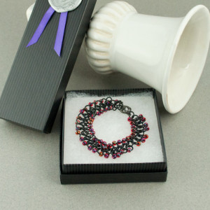 Iridescent Red & Black Beaded Chainmaille Ribbon Bracelet