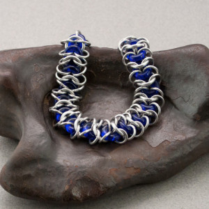 Ringer - Blue & Silver Chainmaille Bracelet with Glass Rings