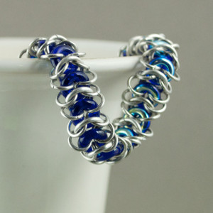 Ringer - Blue & Silver Chainmaille Bracelet with Glass Rings