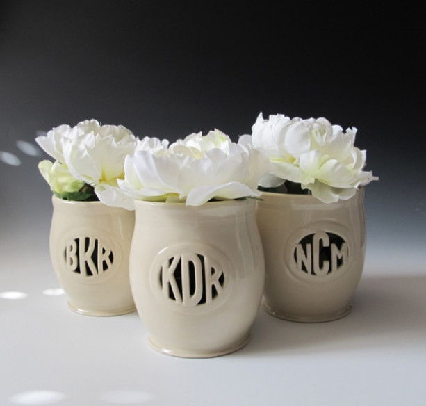 Small 3 letter monogram vase - ceramic