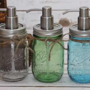 Pint mason jar soap dispenser - Vintage Blue - Vintage Green - Clear