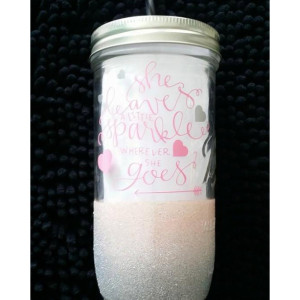 24 oz Mason Jar Tumbler Cup / Sparkle / Ombre Glitter Dipped / Silver and Soft Pink