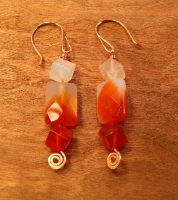 Agate Earrings with Handmade Copper Spirals