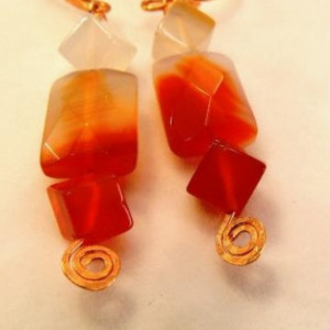 Agate Earrings with Handmade Copper Spirals