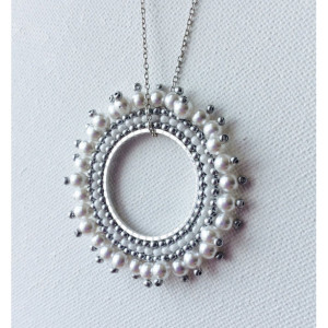Pearls and Silver Czech Seed Beads Pendant