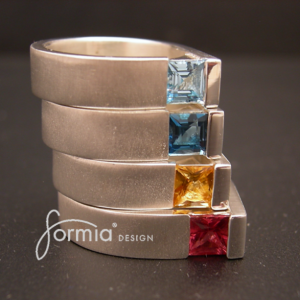 Sterling silver square cut gemstone rings