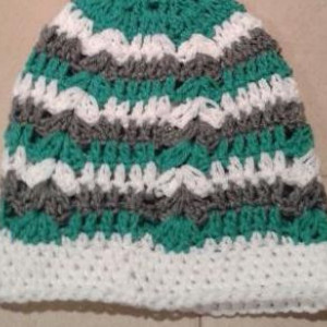 Gray, Teal, and White Woman's Beanie