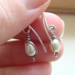 Tiny Wire Wrapped Pearl Earrings