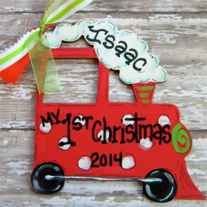 Train Christmas Ornament, hand painted, wood ornament, personalized