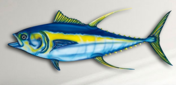 14" Yellow Fin Tuna Salt Water Game Fish Replica, Wall Mount, Decor, Nautical Art, Gift