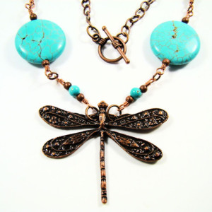 Turquoise and Copper Dragonfly Necklace