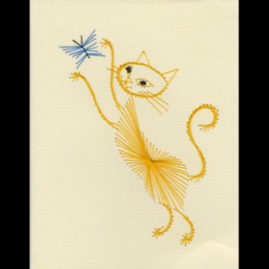 Embroidered Yellow Cat/Blue Butterfly Card Set