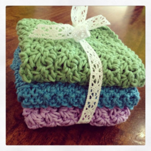 Hand Knit and Crocheted Cotton/Hemp Washcloth Set or Dishcloth Set
