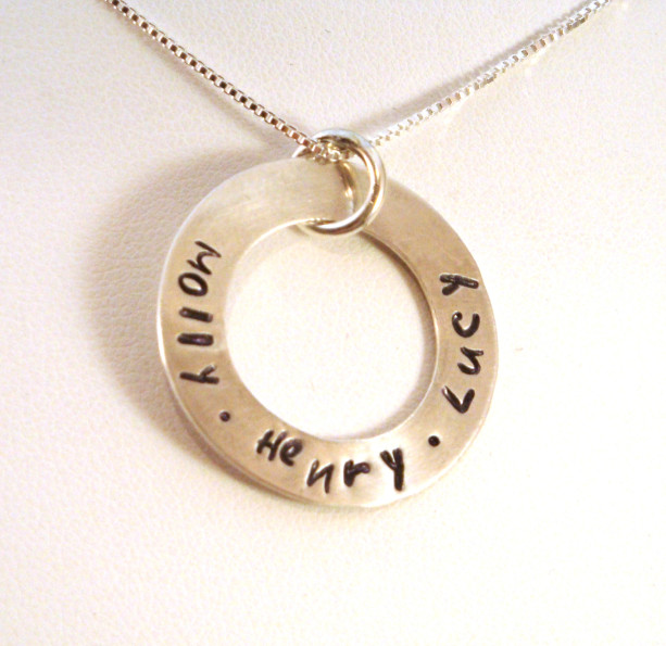 Sterling Silver Washer Personalized Mothers Necklace
