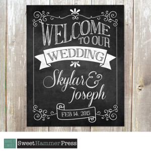 Welcome to Our Wedding Chalkboard Sign. Customized for you. 8 x 10.