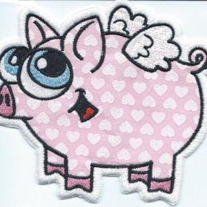 When Pigs Fly 2 applique patches  iron on   machine embroidered