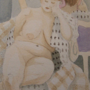 Woman with Pink Headband - Original Watercolor