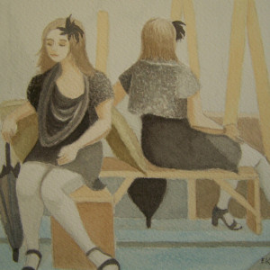 Woman with Black Parasol - Original Watercolor