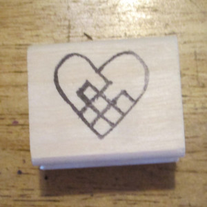 Woven Heart Scandinavian rubber stamp artist signed outline you color it in