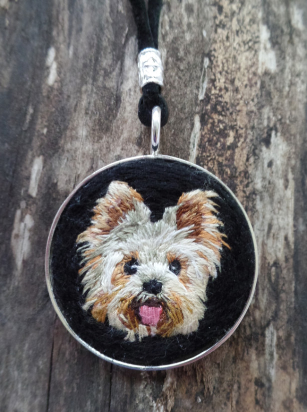 Yorkie Hand Embroidered Necklace
