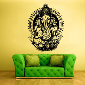 Wall Vinyl Sticker Decals Decor Art Bedroom Design Mural Ganesh Om Lotos Elephant Lord Hindu Success Buddha India (Z1599)
