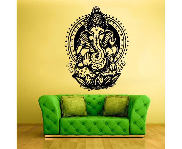 Wall Vinyl Sticker Decals Decor Art Bedroom Design Mural Ganesh Om Lotos Elephant Lord Hindu Success Buddha India (Z1599)