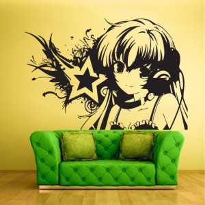 Wall Vinyl Sticker Decals Decor Art Bedroom Design Mural Design Anime Girl Star Music (Z427)
